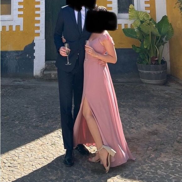 Azazie Everett Bridesmaid Dress Dusty Rose Size A4 Pink Chiffon - Picture 7 of 8